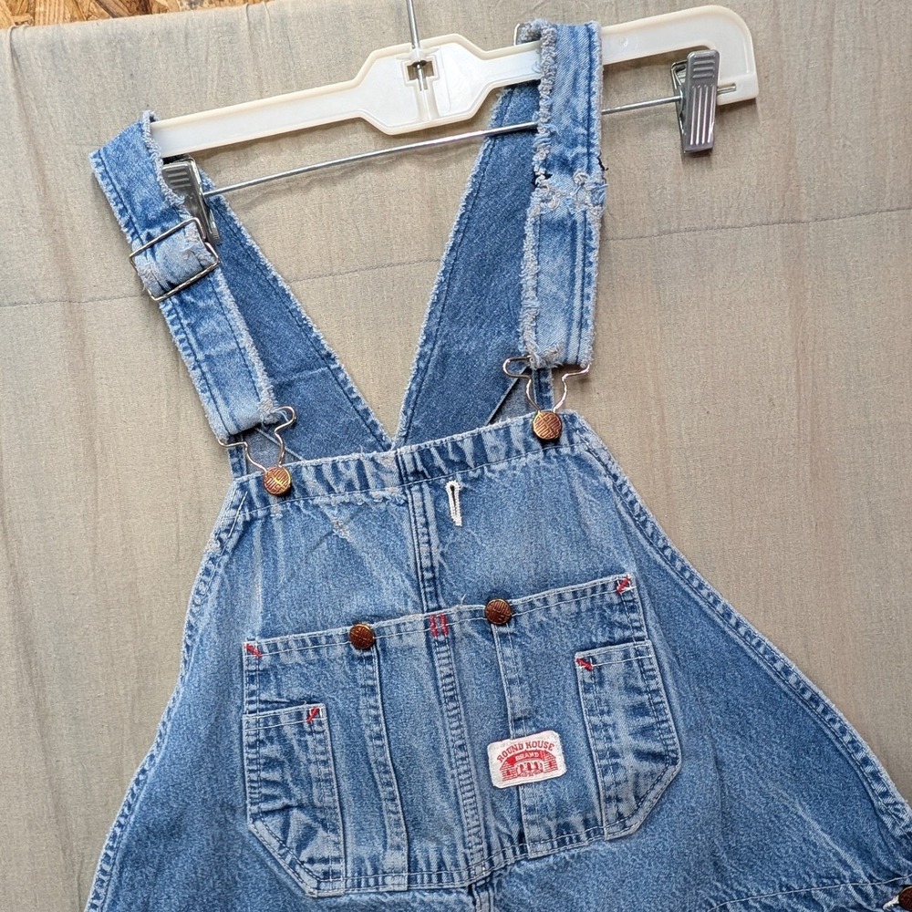 Round House Brand Vintage Denim Bib Overalls Light Wash Workwear Mens 48 x 31